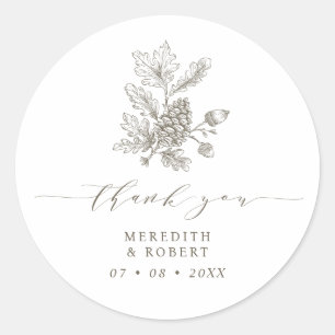 Acorn & Pinecone Gren Fall Wedding Tack Runt Klistermärke
