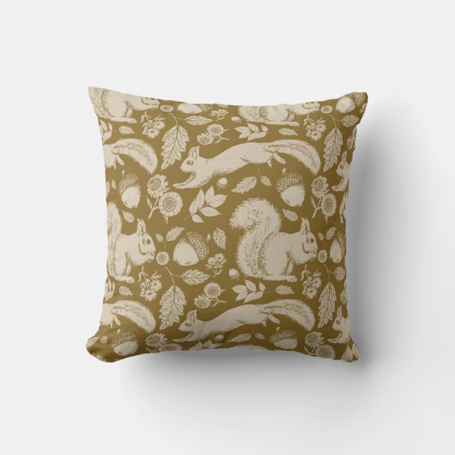 Acorn Squirrel Golden Gult Pillow Kudde (Framsida)