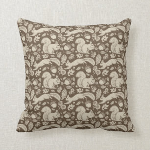 Acorn Squirrel Taupe Ecru Fall Blommigt Pillow Kudde