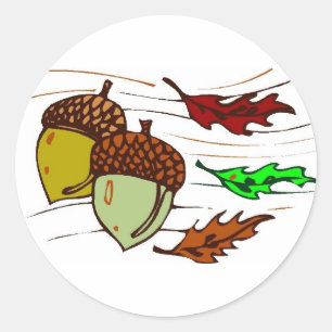 Acorns and Lövs Runt Klistermärke