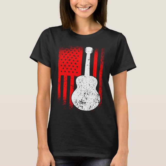 Acoustic Guitar American Flag Guitarist T Shirt (Framsida)