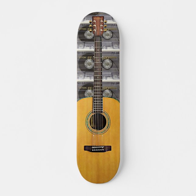 Acoustic Guitar and Retro Tape Rock in Roll Mini Skateboard Bräda 18,5 Cm (Framsida)