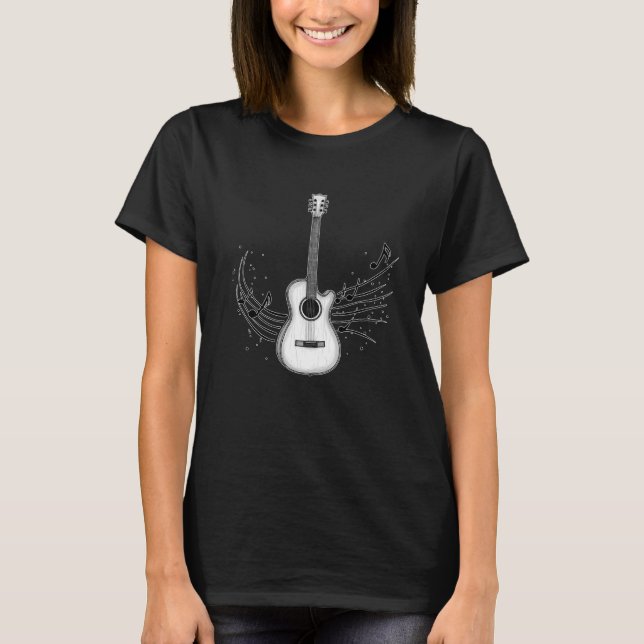 Acoustic Guitar Art Drawing T Shirt (Framsida)