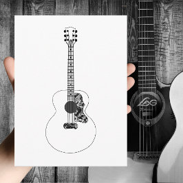 Acoustic Guitar Art Music i teckning med monokrom Vykort