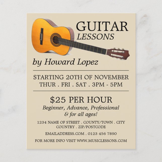 Acoustic Guitar, Guitar Lessons Advertising Flyer (Framsidan)