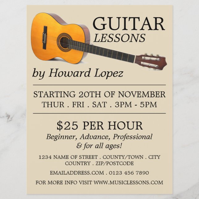 Acoustic Guitar, Guitar Lessons Advertising Flyer (Framsidan)