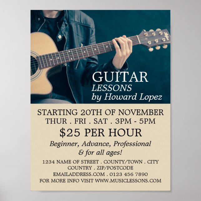 Acoustic Guitar, Guitar Lessons Advertising Poster (Framsidan)