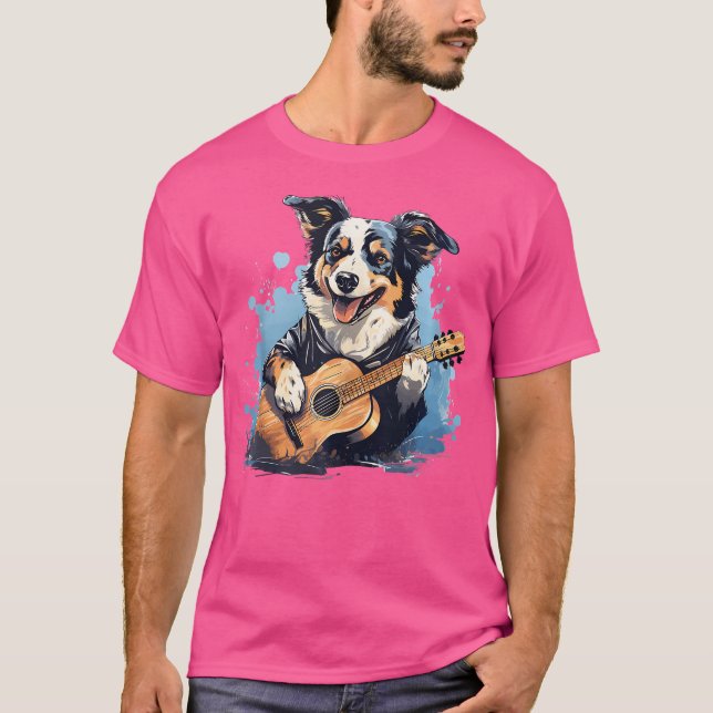 Acoustic Guitar Guitarist Hund som spelar upp akus T Shirt (Framsida)