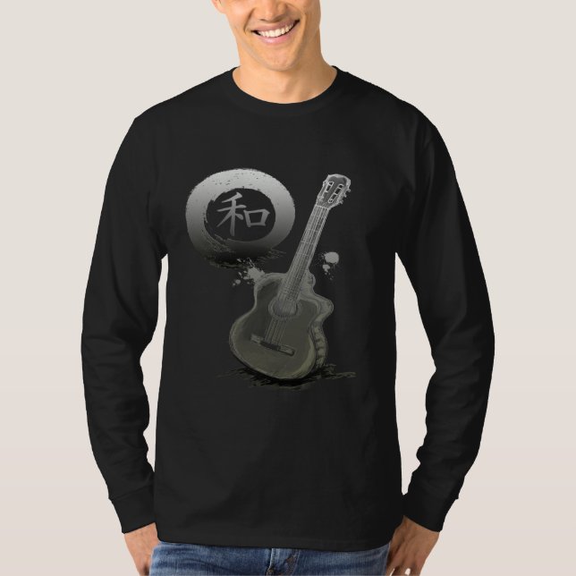 Acoustic Guitar & Japanese Zen Circle T Shirt (Framsida)