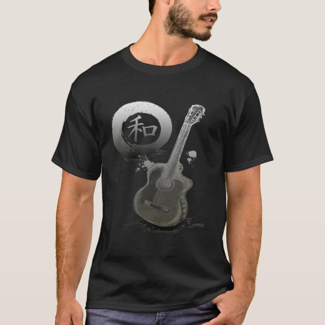 Acoustic Guitar & Japanese Zen Circle T Shirt (Framsida)