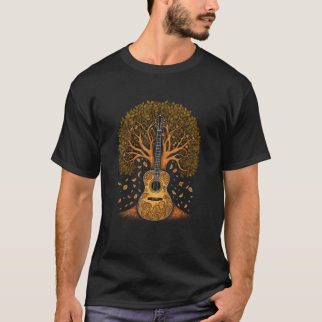 Acoustic Guitar Livets träd Guitar Träd T Shirt (Framsida)