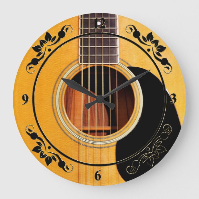 Acoustic Guitar Music Clock Stor Klocka (Framsida)