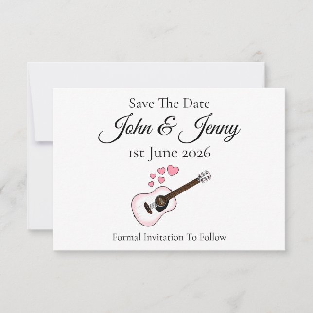 Acoustic Guitar Musician Bröllop spara datum (Framsida)