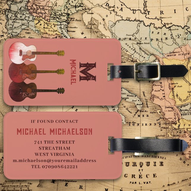 Acoustic Guitar Musician Personlig Bagagebricka (Acoustic guitar monogram country rustic custom travel luggage tag with contact details )