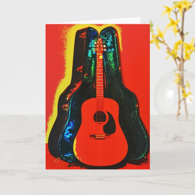 Acoustic Guitar och Fodral Poster konturanteckning Kort (Gul blomma)
