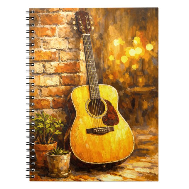 Acoustic Guitar Oil Painting Notebook Anteckningsbok (Framsidan)