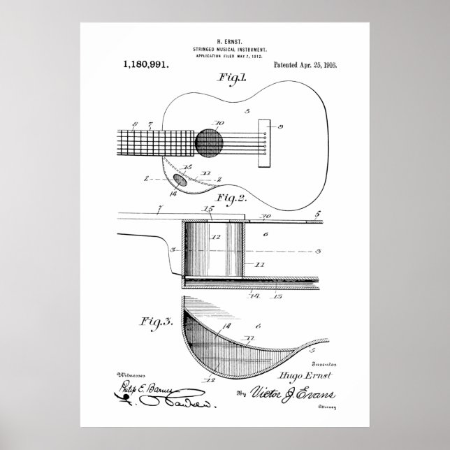 Acoustic Guitar Patent Poster (Framsidan)