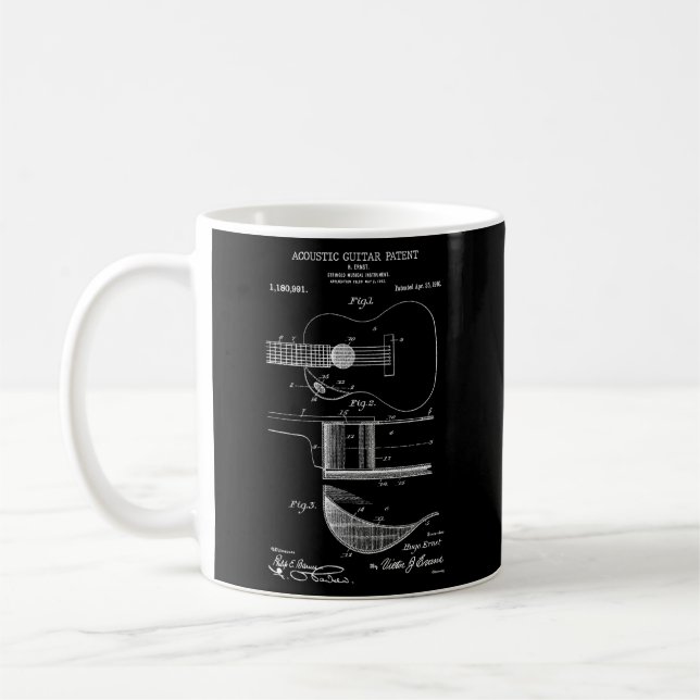 Acoustic Guitar Patent Print 1916 Patent Music Kaffemugg (Vänster)