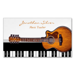 Acoustic Guitar Piano Nycklar Music Teacher Magnetiska Visitkort