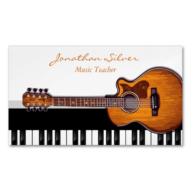 Acoustic Guitar Piano Nycklar Music Teacher Magnetiska Visitkort (Framsida)