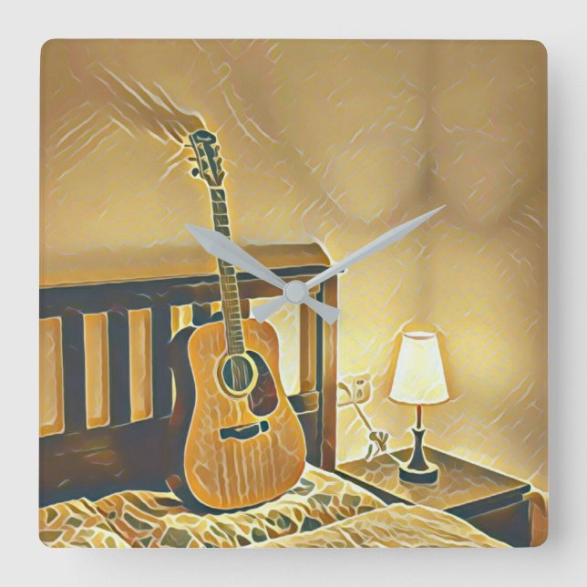 Acoustic guitar player gift fyrkantig klocka (Framsida)