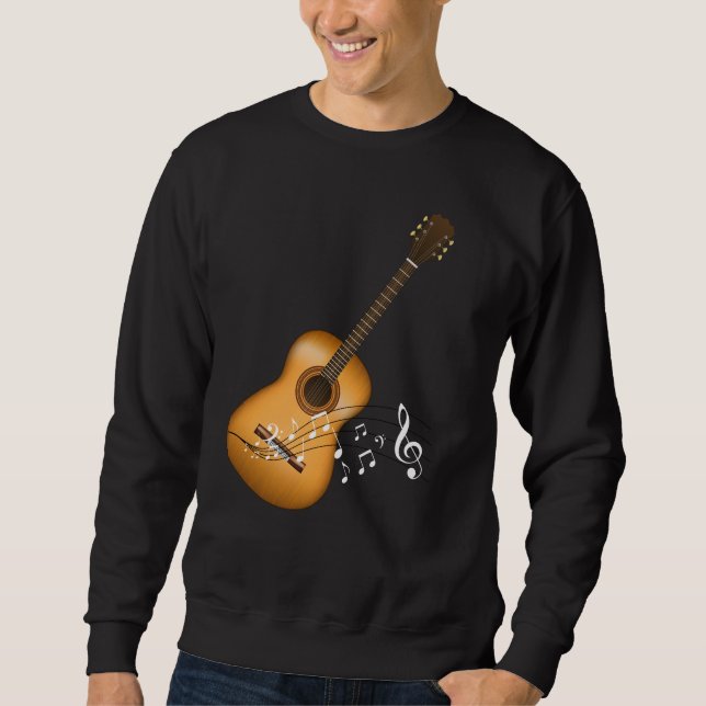 Acoustic Guitar Player Musik noter Art Musiker Lång Ärmad Tröja (Framsida)
