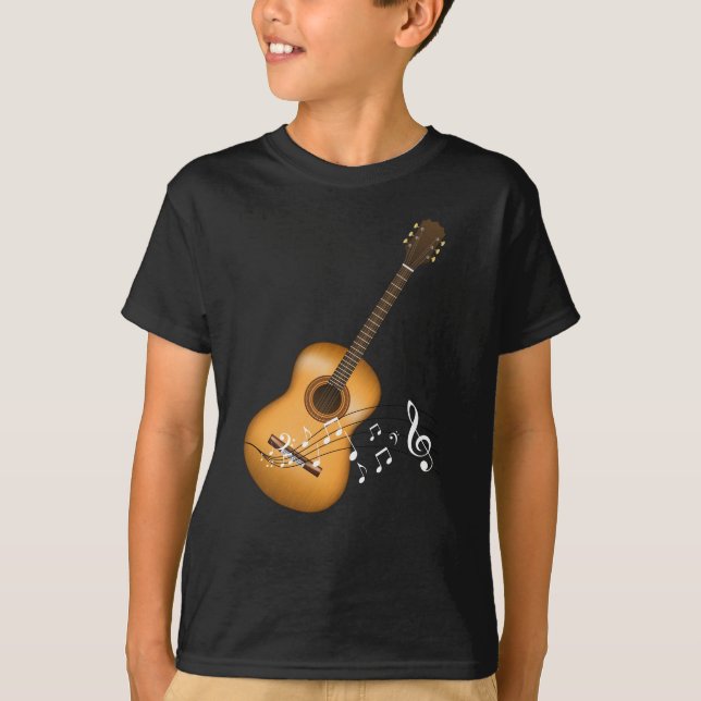 Acoustic Guitar Player Musik noter Art Musiker T Shirt (Framsida)