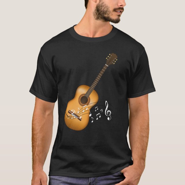 Acoustic Guitar Player Musik noter Art Musiker T Shirt (Framsida)