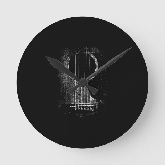 Acoustic Guitar Player Sex String Sten & Roll Rund Klocka (Framsida)
