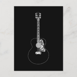 Acoustic Guitar simple black and white teckning Vykort