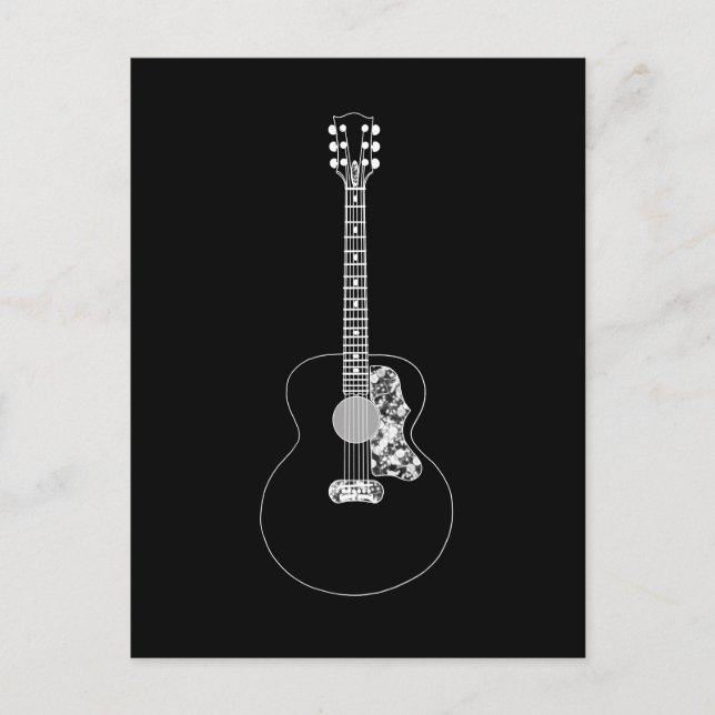 Acoustic Guitar simple black and white teckning Vykort (Framsida)
