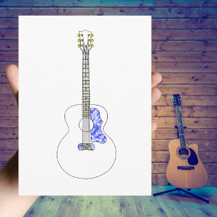 Acoustic Guitar Simple teckning Coola Music Vykort