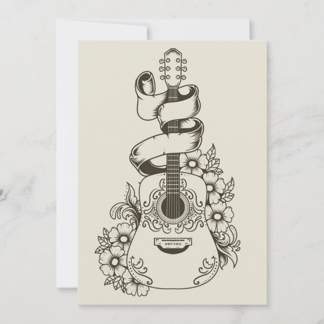 Acoustic Guitar With Flower Ornament Inbjudningar (Framsida)