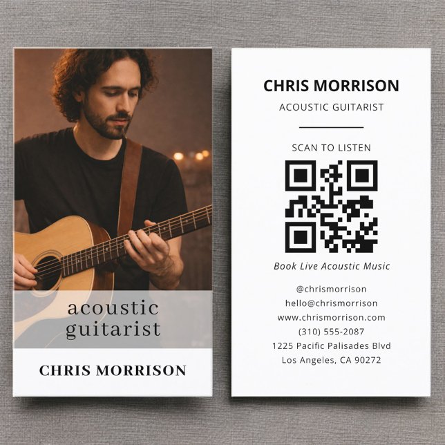 Acoustic Guitarist Musician QR Code Photo Visitkort (Skapare uppladdad)
