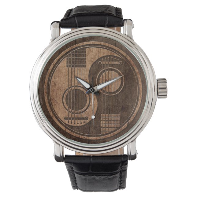 Acoustic Guitars Yin Yang med Wood Grain Effect Armbandsur (Framsida)