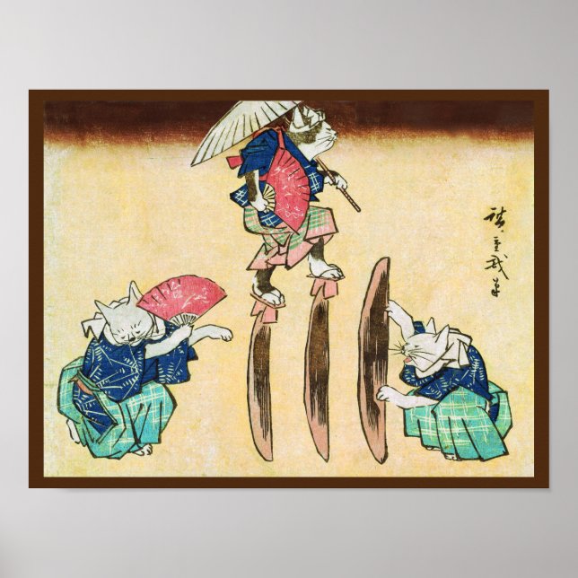 Acrobat Cat, Hiroshige, Ukiyo-e Poster (Framsidan)