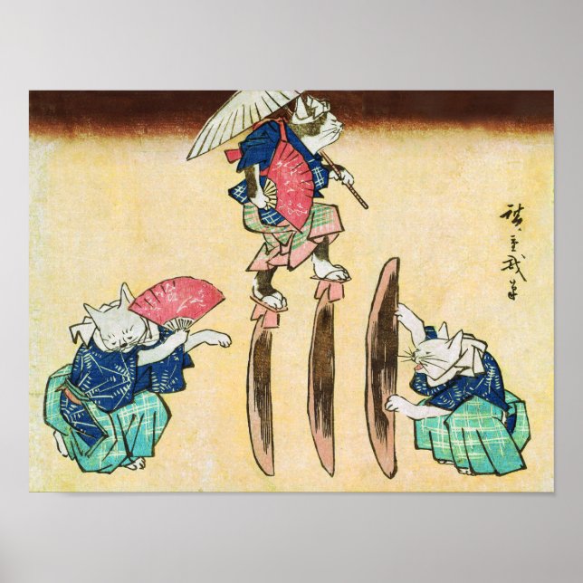 Acrobat Cat, Hiroshige, Ukiyo-e Poster (Framsidan)