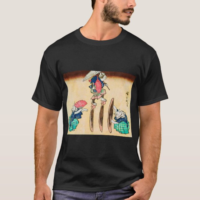 Acrobat Cat, Hiroshige, Ukiyo-e T Shirt (Framsida)