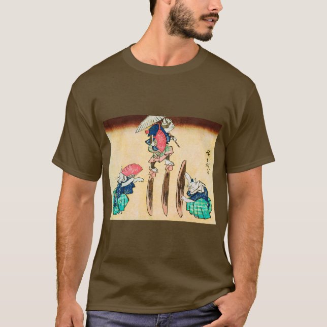 Acrobat Cat, Hiroshige, Ukiyo-e T Shirt (Framsida)