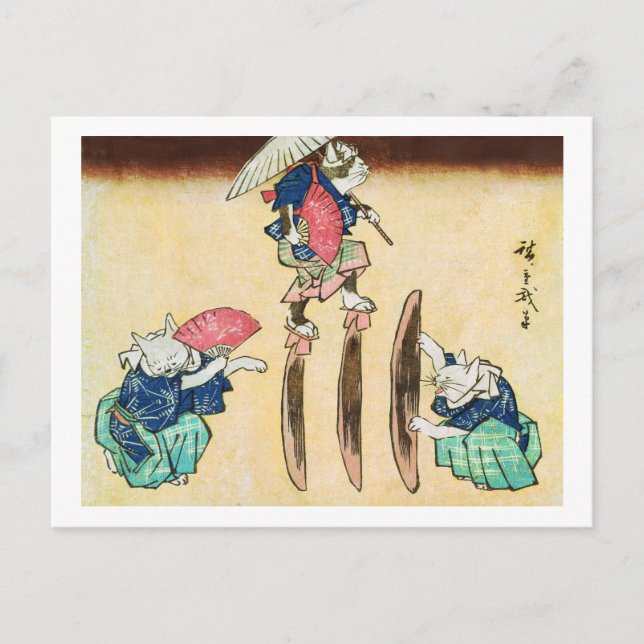 Acrobat Cat, Hiroshige, Ukiyo-e Vykort (Framsida)