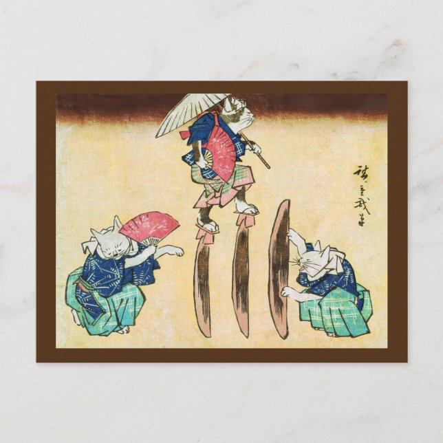 Acrobat Cat, Hiroshige, Ukiyo-e Vykort (Framsida)