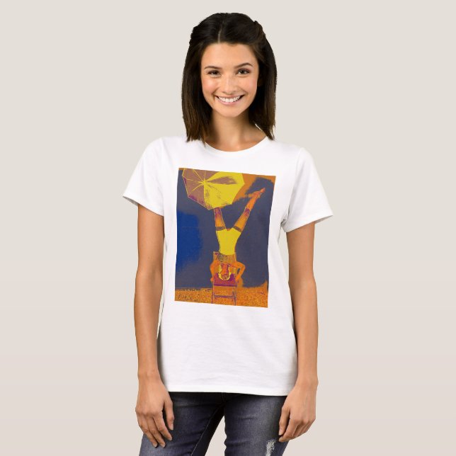 Acrobat Headstand Art Women's Basic T-Shirt, White Tee Shirt (Hel framsida)