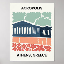 Acropolis Atens grekiska abstrakt resekonst blommi Poster