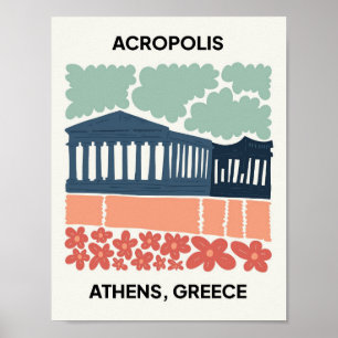 Acropolis Atens grekiska abstrakt resekonst blommi Poster