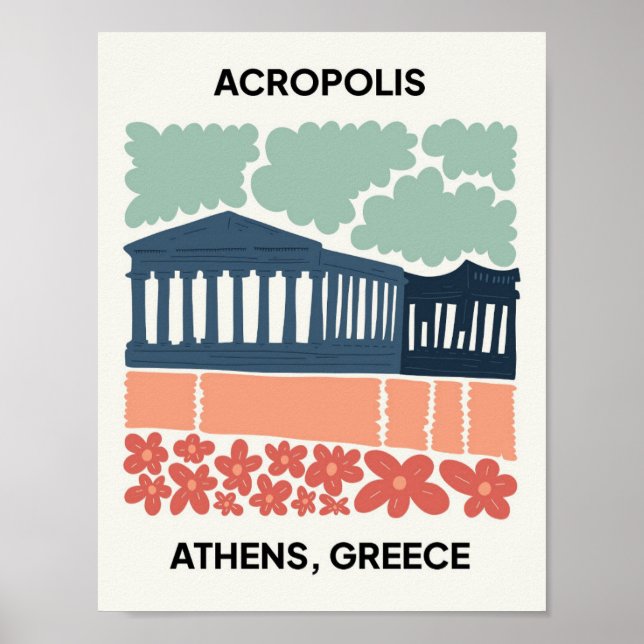 Acropolis Atens grekiska abstrakt resekonst blommi Poster (Framsidan)