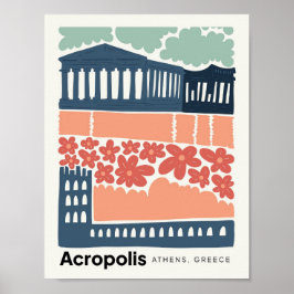 Acropolis Atens grekiska abstrakt resekonst blommi Poster
