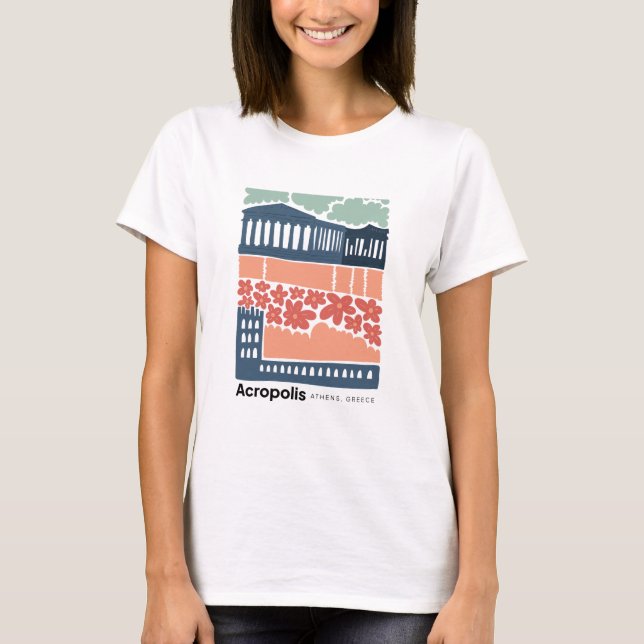 Acropolis Atens grekiska abstrakt resekonst blommi T Shirt (Framsida)