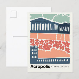 Acropolis Atens grekiska abstrakt resekonst blommi Vykort