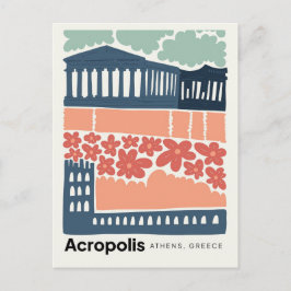 Acropolis Atens grekiska abstrakt resekonst blommi Vykort