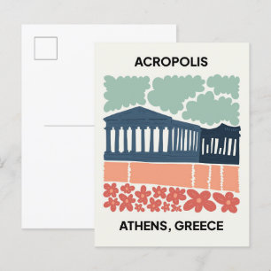 Acropolis Atens grekiska abstrakt resekonst blommi Vykort